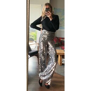 ✨ Handmade Sequin Pants High Waisted Palazzo